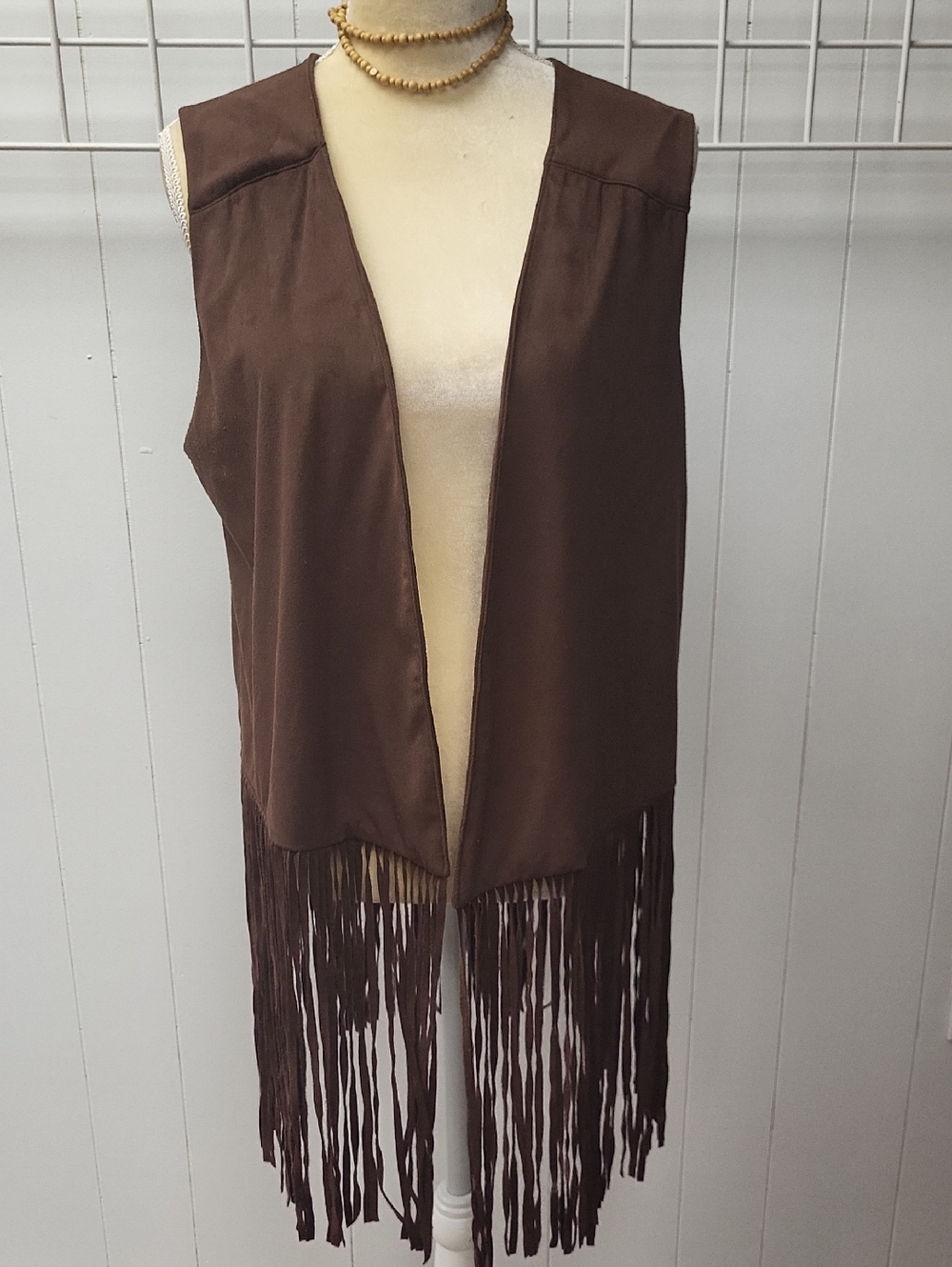 Baccini Chocolate Brown Fringe Vest, Size L